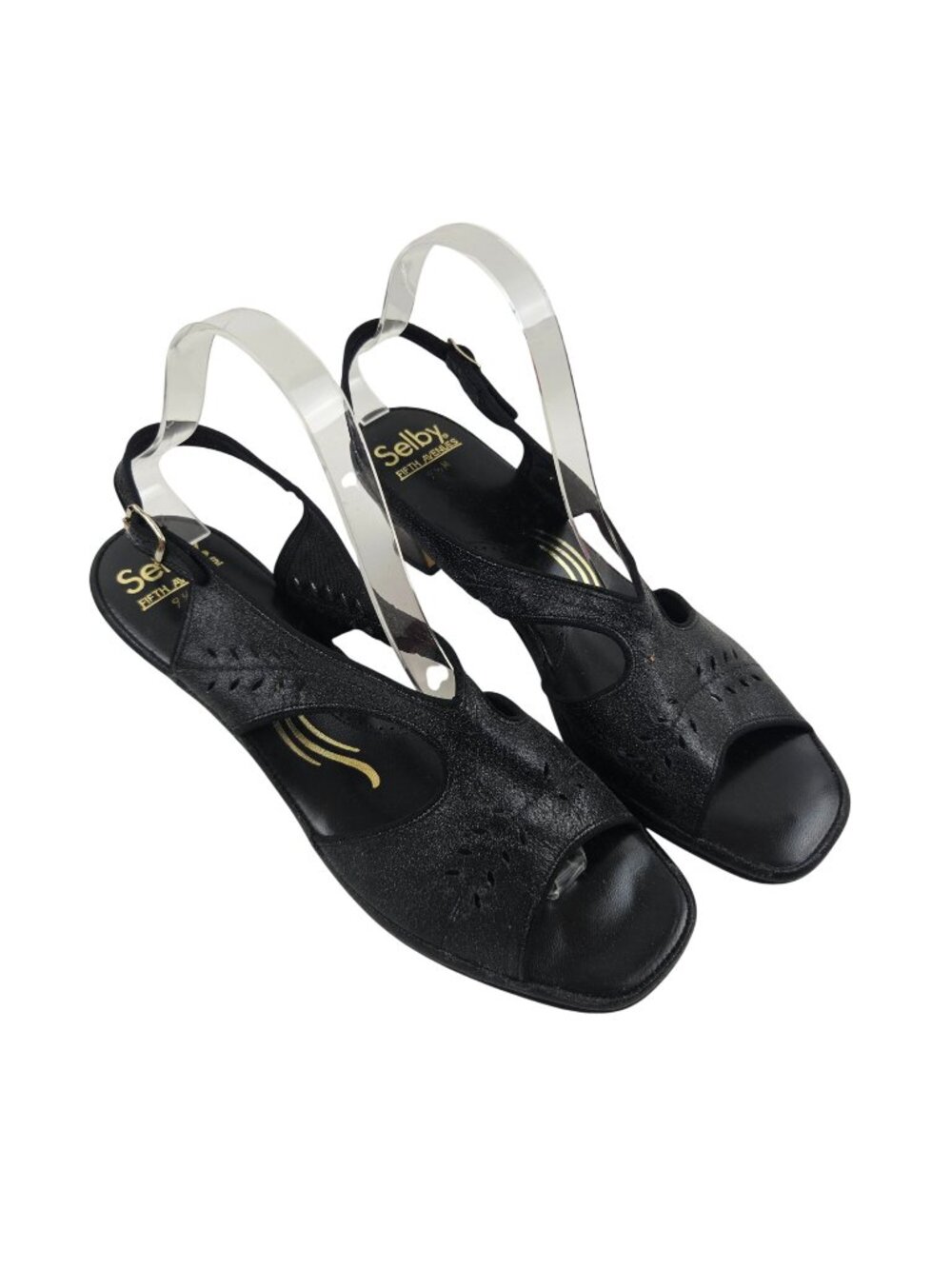 Selby Fifth Avenues Sandals 9.5 Slingback Adjustable Strap Black Shoes Cutout